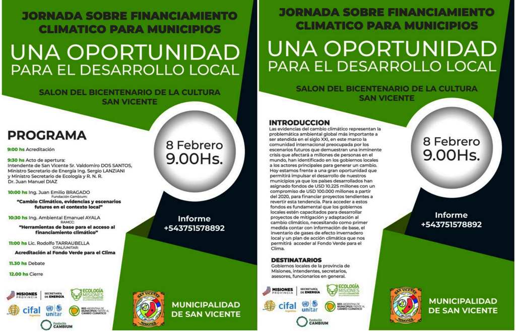 Misiones recibirá una jornada sobre financiamientos para programas relacionados al cambio climático