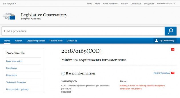 Proceso legislativo y terminología europea sobre reutilización del agua