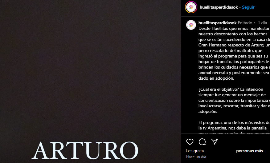 El mensaje de Huellitas Perdidas pidiendo por la salida de Arturo de la casa.